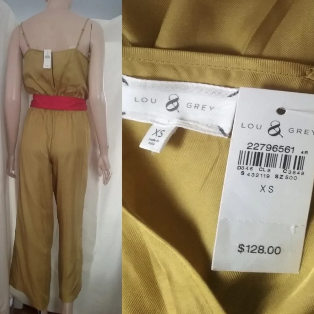 Lou & Grey Chartreuse Belted Wrap Jumpsuit XS